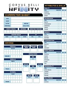 Infinity RPG Character Sheets